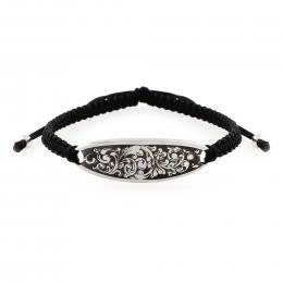 Engraved Vintage Style Floral Adjustable ID Bracelet