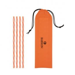 Custom Printed Straws | 4 Reusable Straws in Drawstring Pouch | Wholesale Polypropylene Drinking Straws - Orange