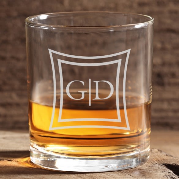 Diamond Design Personalized Initialed Whiskey Glass 11oz | Couple's Gift Engraved Glassware Monogram