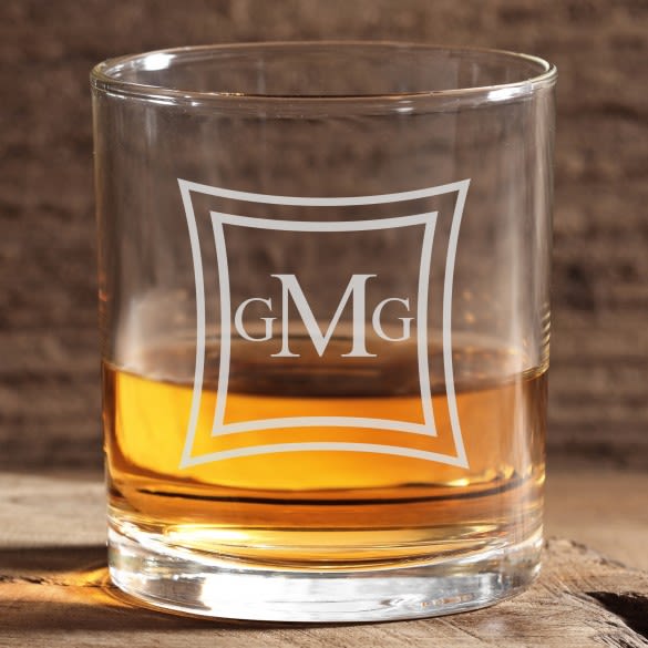 Custom Etched Diamond Monogram 11oz Whiskey Glass | Personalized Glassware Monogram