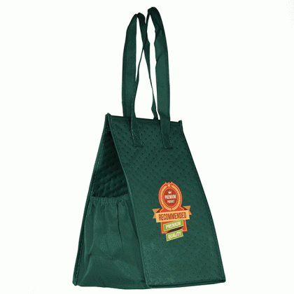 Hunter Green Bulk Logo Cooler Bags | Promotional Insulated Lunch Bags with Full Color Imprints | Thermal Tote Bags