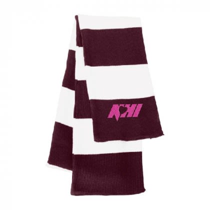 Sportsman Rugby Striped Knit Scarf - Logo - Maroon/white