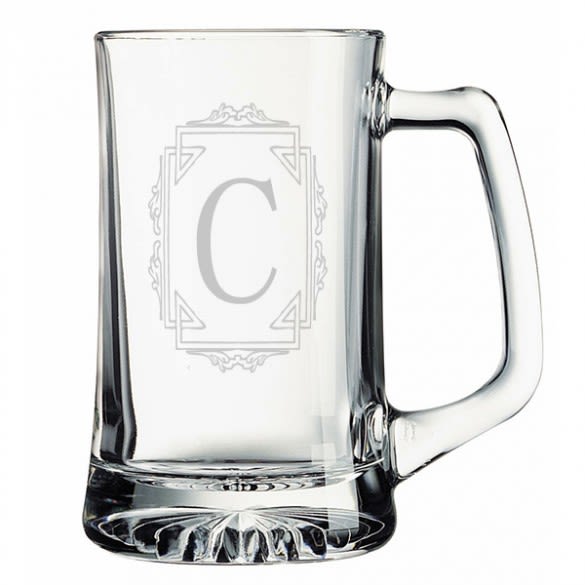 Classic Oversized Beer Mug with Etched Initial 25oz