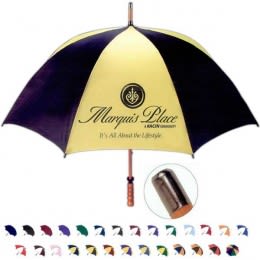 Premium Imprinted Windproof umbrella with pewter tipped wooden shaft