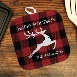 Buffalo Plaid Reindeer Personalized Potholder