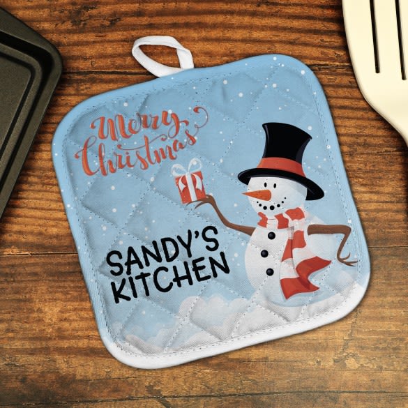 Cheerful Snowman Personalized Potholder