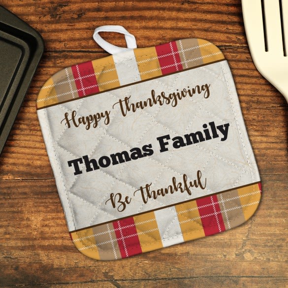 Happy Thanksgiving Plaid Personalized Potholder