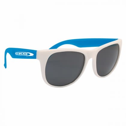 Rubberized Promotional Sunglasses with Business Logo - White/Blue