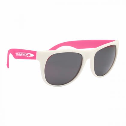 Rubberized Promotional Sunglasses with Business Logo - White/Pink