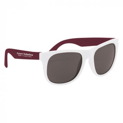 Rubberized Promotional Sunglasses with Business Logo White with Maroon