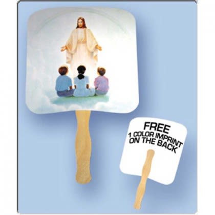 Religious Hand Fan - Jesus and Children Promotional Custom Imprinted With Logo