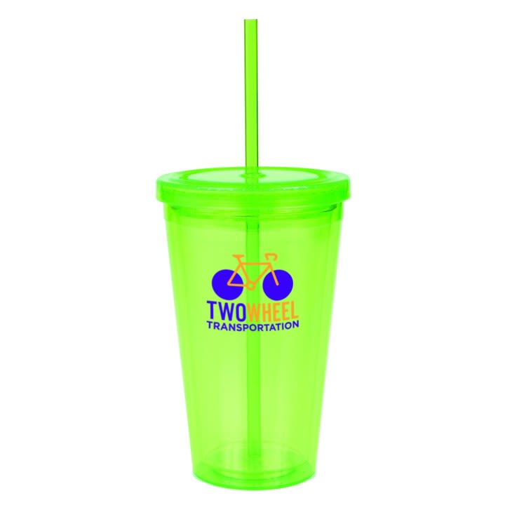 Printed Double Wall Acrylic Straw Lid Tumblers (16 Oz