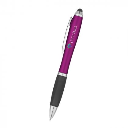 Custom Satin Stylus Pen - Metallic Fuchsia with Black