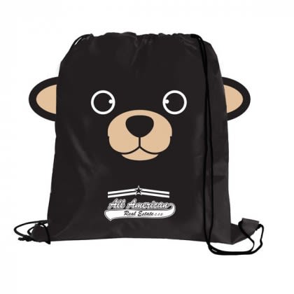 Custom Children’s Drawstring Backpacks | Paws ‘N’ Claws Sport Pack | Wholesale Animal Print Drawstring Backpacks - Black Bear