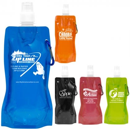 Foldable Water Bottle with Carabiner | Imprinted Collapsible Water Bottles