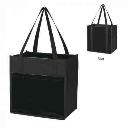 Custom Laminated Tote Bag with Pocket -Two-Tone - Black with Black