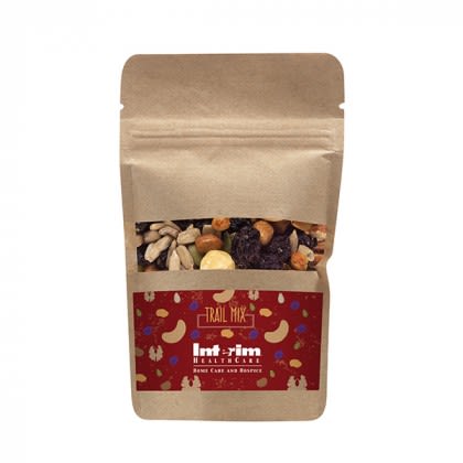 Custom Logo Printed Trail Mix | Trail Mix in Kraft Paper Window Pouch | Custom Savory Snacks in Kraft Paper Window Bags