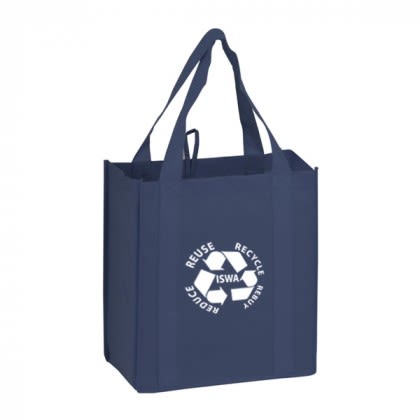 Navy Large Heavy Duty Non-Woven Grocery Bag with Poly Board Insert - 13 x 15 x 10