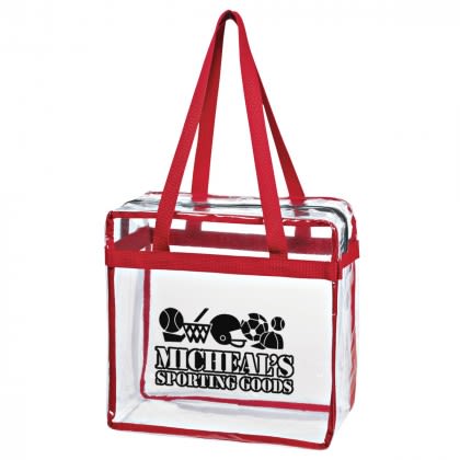 Red Clear Tote with Zipper | Cheap Promotional Boat Tote Bags