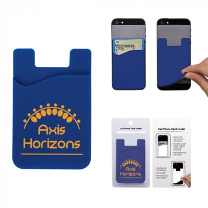 Packaged Silicone Cell Phone Wallet with Logo - Blue