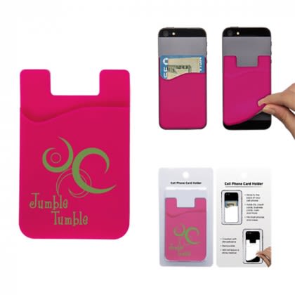 Packaged Silicone Cell Phone Wallet with Logo - Pink