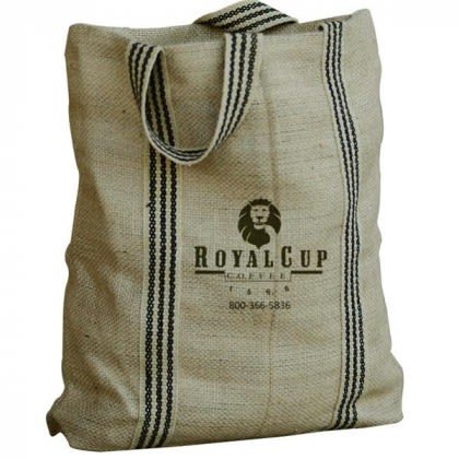 promotional jute bag with striped cotton handles - eco-friendly logo bag promotional jute bag with striped cotton handles - eco-friendly logo bag