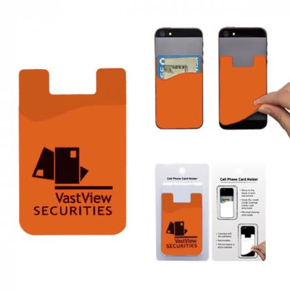 Packaged Silicone Cell Phone Wallet with Logo - Orange