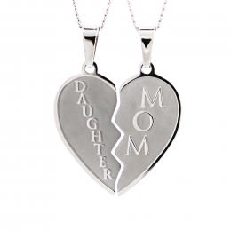 Engravable Mom Daughter Heart Pendant Set | Custom Engraved Jewelry for Mom