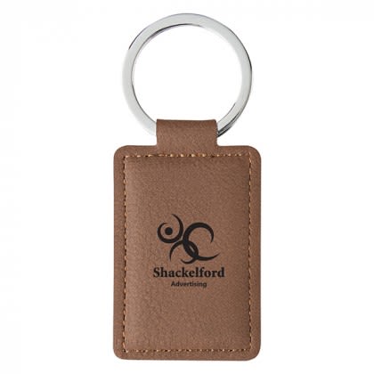 Brown Imprinted Leatherette Executive Key Tag