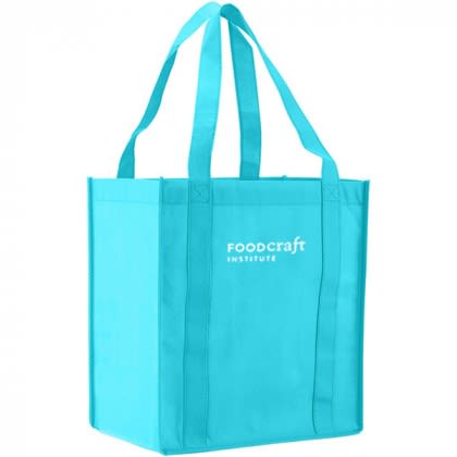 Teal Custom Medium Tote Bags | Cheap Recycled Tote Bag | Inexpensive Recycled Tote Bags in Bulk | Cheap Non-Woven Bags