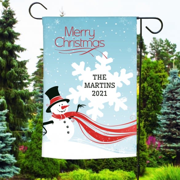 Happy Snowman Custom Garden Flag | Personalized Snowman House Flag | Customized Garden Flag for Holiday Family