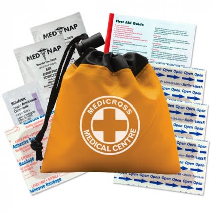 Cinch Tote First Aid Kit Imprinted - Orange Cinch Tote First Aid Kit Imprinted - Orange