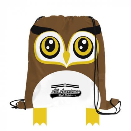 Custom Children’s Drawstring Backpacks | Paws ‘N’ Claws Sport Pack | Wholesale Animal Print Drawstring Backpacks - Brown Owl