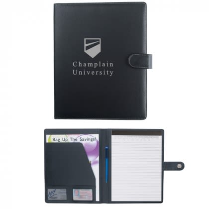  8½” x 11” Promotional Pebble Grain Leather Portfolio | Custom Portfolios with Business Card Holders