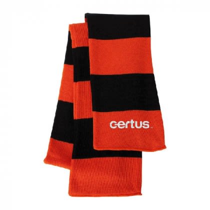 Sportsman Rugby Striped Knit Scarf - Logo- Orange/black