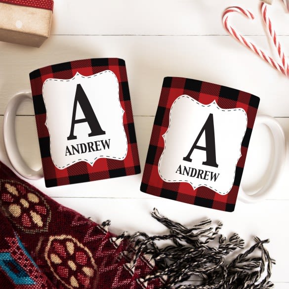 Red Buffalo Plaid Personalized Coffee Mug | Red Buffalo Plaid Christmas Mug