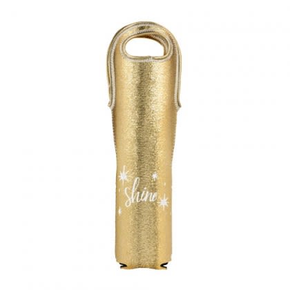 Printed Wine Tote Metallic Neoprene Single - Metallic Gold, with metallic bias trim (extra charge)