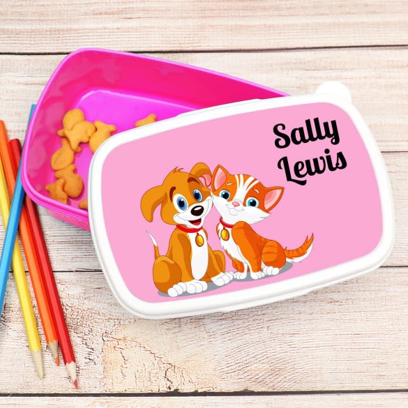 Furry Friends Personalized Lunch Box | Pink Customized Snack Storage