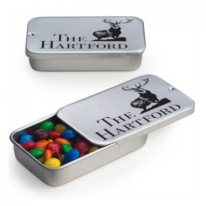 Slide Tin with M&Ms Promotional Custom Imprinted With Logo