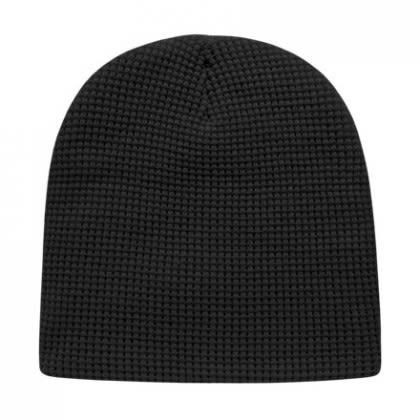Logo Embroidered Waffle Beanies | Custom Waffle Knit Beanies - Black