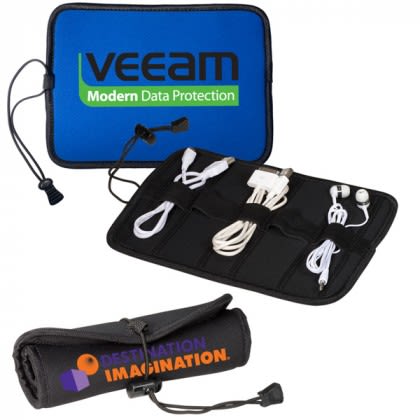 Neoprene Roll-Up Tech Case | Logo Printed USB Cable Holder Kits
