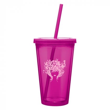 Custom Business Logo Acrylic Tumblers | Imprinted 16 oz Spirit Tumbler | Promotional Tumblers - Fuchsia