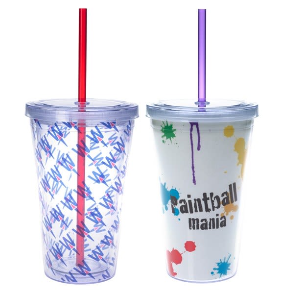 Double Wall Promotional Tumbler with Straw - 16 oz.