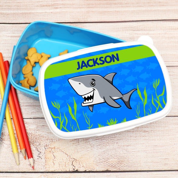 Happy Shark Personalized Blue Lunch Box | Shark Theme Custom Lunch Box