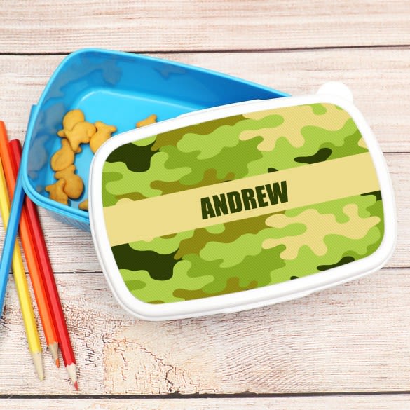 Camouflage Personalized Blue Lunch Box | Custom Bento Box Camo For Kids