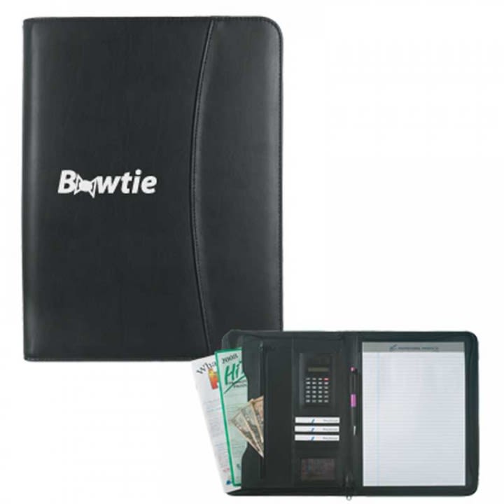 Custom Leather Look Zippered Portfolio With A Calculator