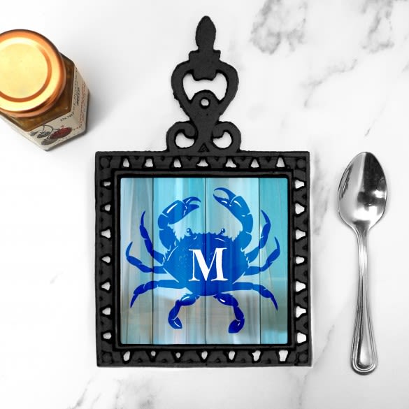 Blue Crab Personalized Iron Trivet with Handle
