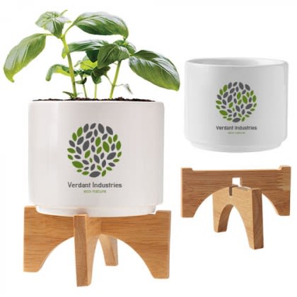 Custom Logo Ceramic Planter Set | Customized Nursery Pots