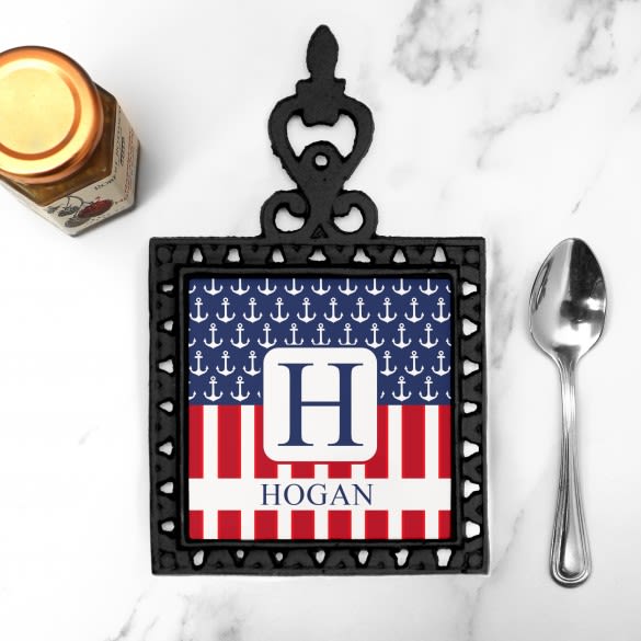 Nautical Flag Personalized Iron Trivet with Handle