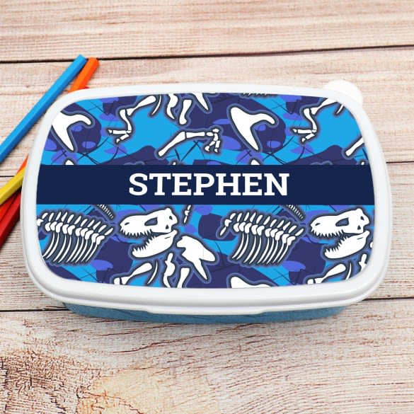 Dino Fossil Blue Bento Box For School | Kid's Plastic Lunch Box With TRex